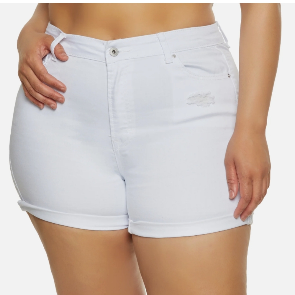 Plus Size Wax White Denim Cuffed Short Shorts Distressed Back Pocket 3X …
